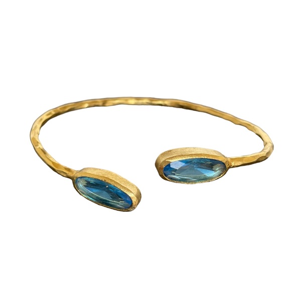 Gold Cuff Bracelet with Blue Crystal Stones - Picture 9 of 11